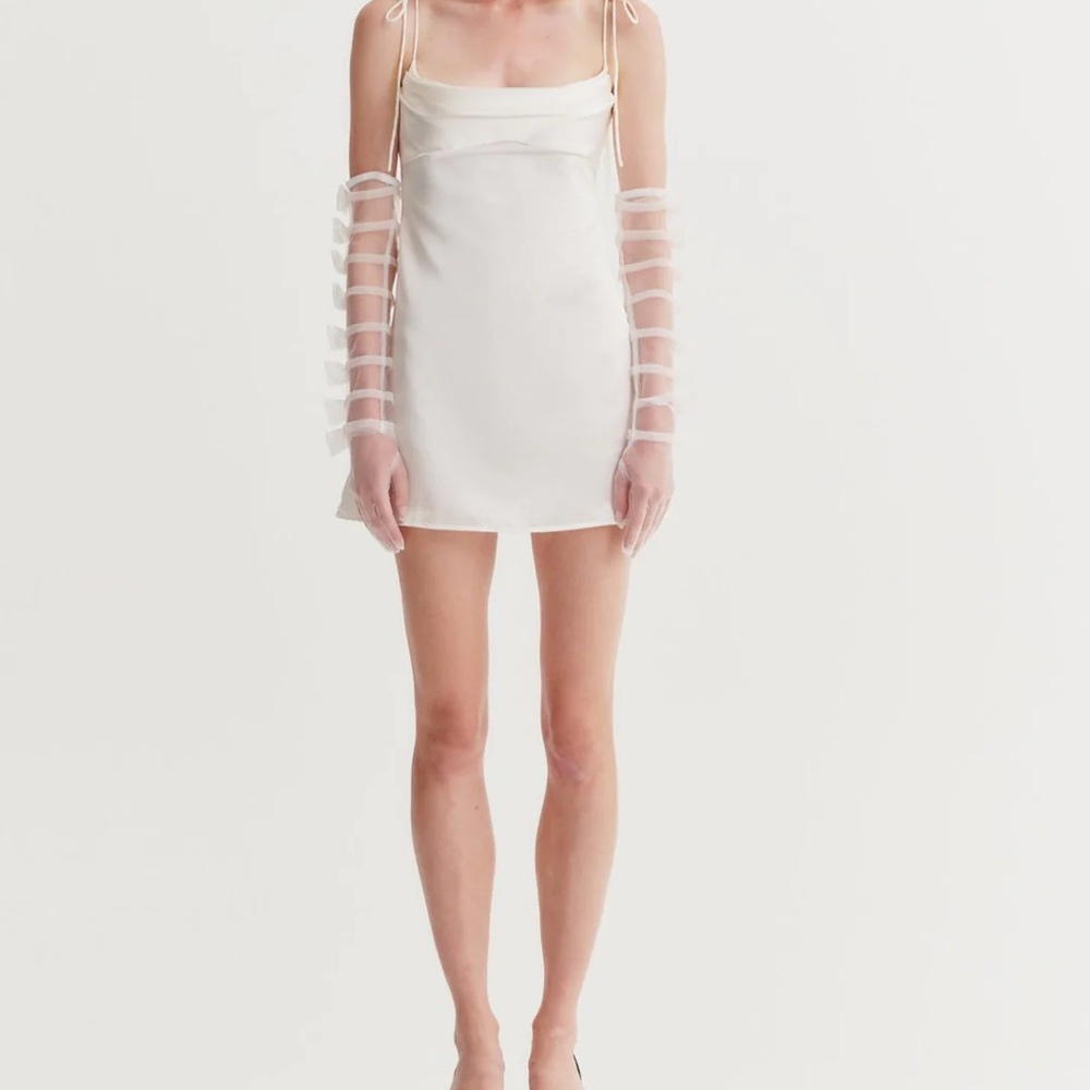 For Love and Lemons Ambre Mini White Dress with Gloves Bows